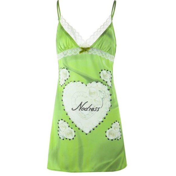 nodress Dresses & Skirts - Nodress Birthday Cake Print Satin Slip Mini Dress in Light Green M Y2K